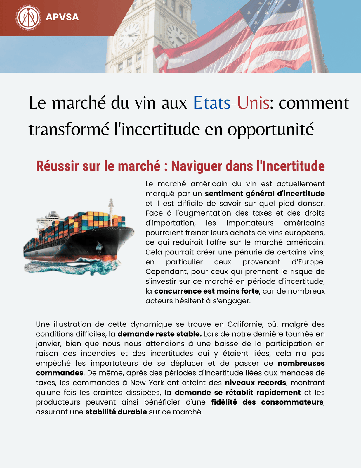 Le marché du vin aux Etats-Unis : comment transformé l'incertitude en opportunité